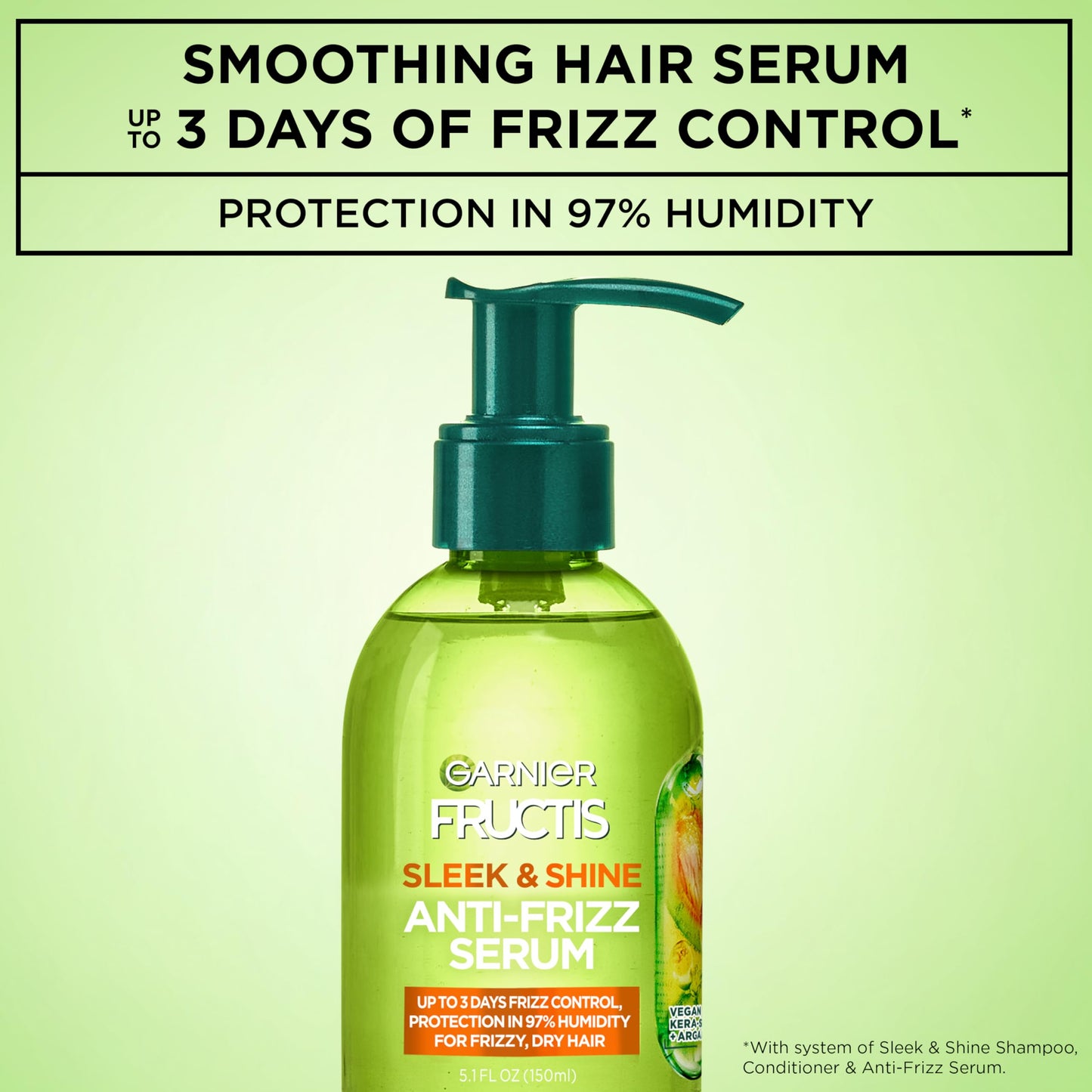 Garnier Fructis Sleek & Shine Anti-Frizz Serum for Frizzy, Dry Hair, Argan Oil, 5.1 Fl Oz, 2 Count (Packaging May Vary)