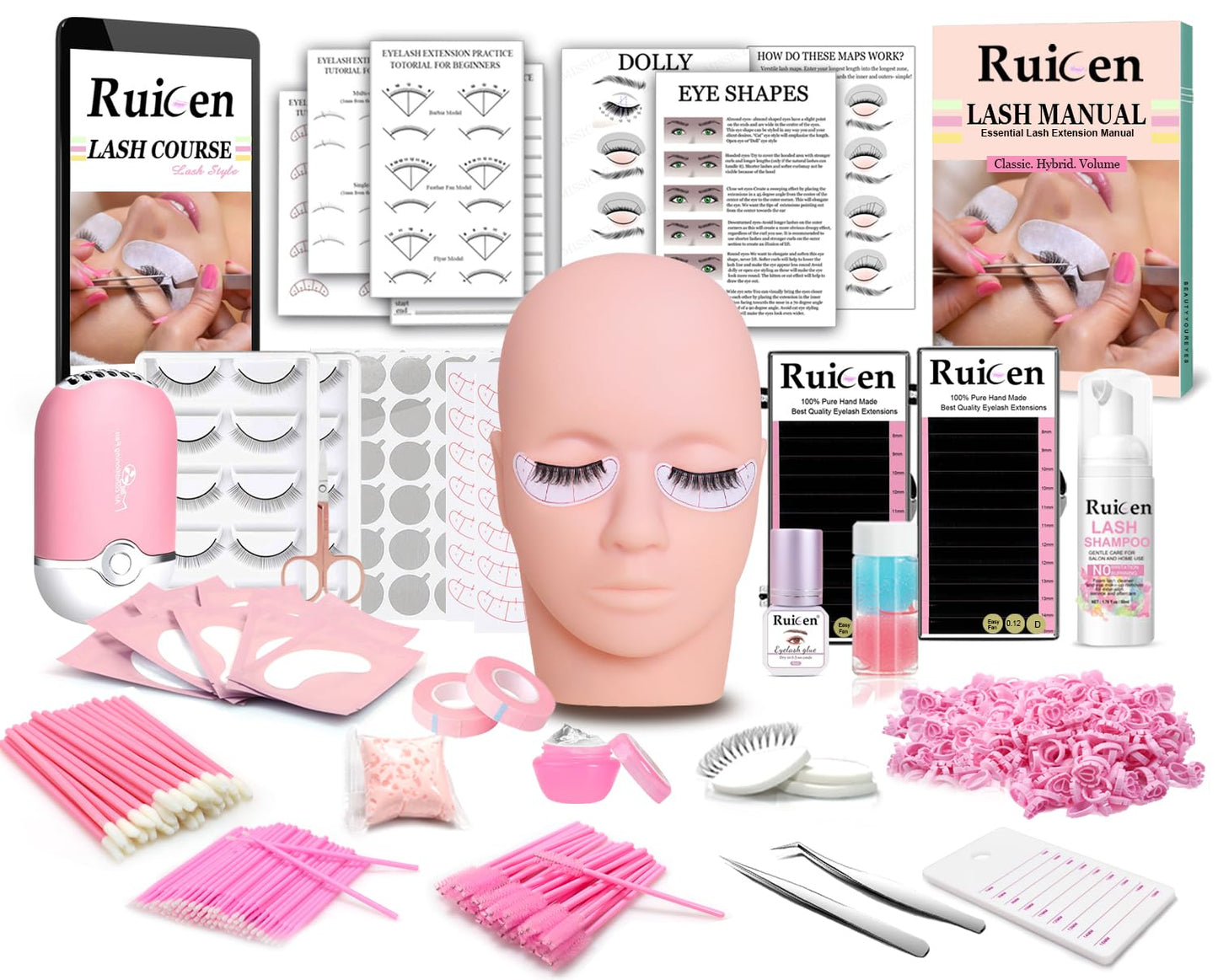 Lash Eyelash Extension Kit for Beginners, Lash Kit for Beginners & Training Course, Beginner Lash Tech Starter Kit Includes Practice Mannequin Head and More Eyelash Extension Supplies Tools