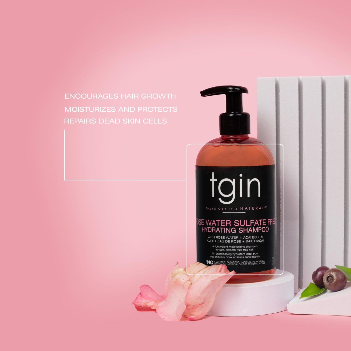 tgin Rose Water Sulfate-Free Hydrating Shampoo – Clarifying Shampoo for Curly, Wavy & Coily Hair – Lightweight Tgin Hair Products for Soft, Shiny, No Frizz Strands – Natural Botanical Formula (13oz)