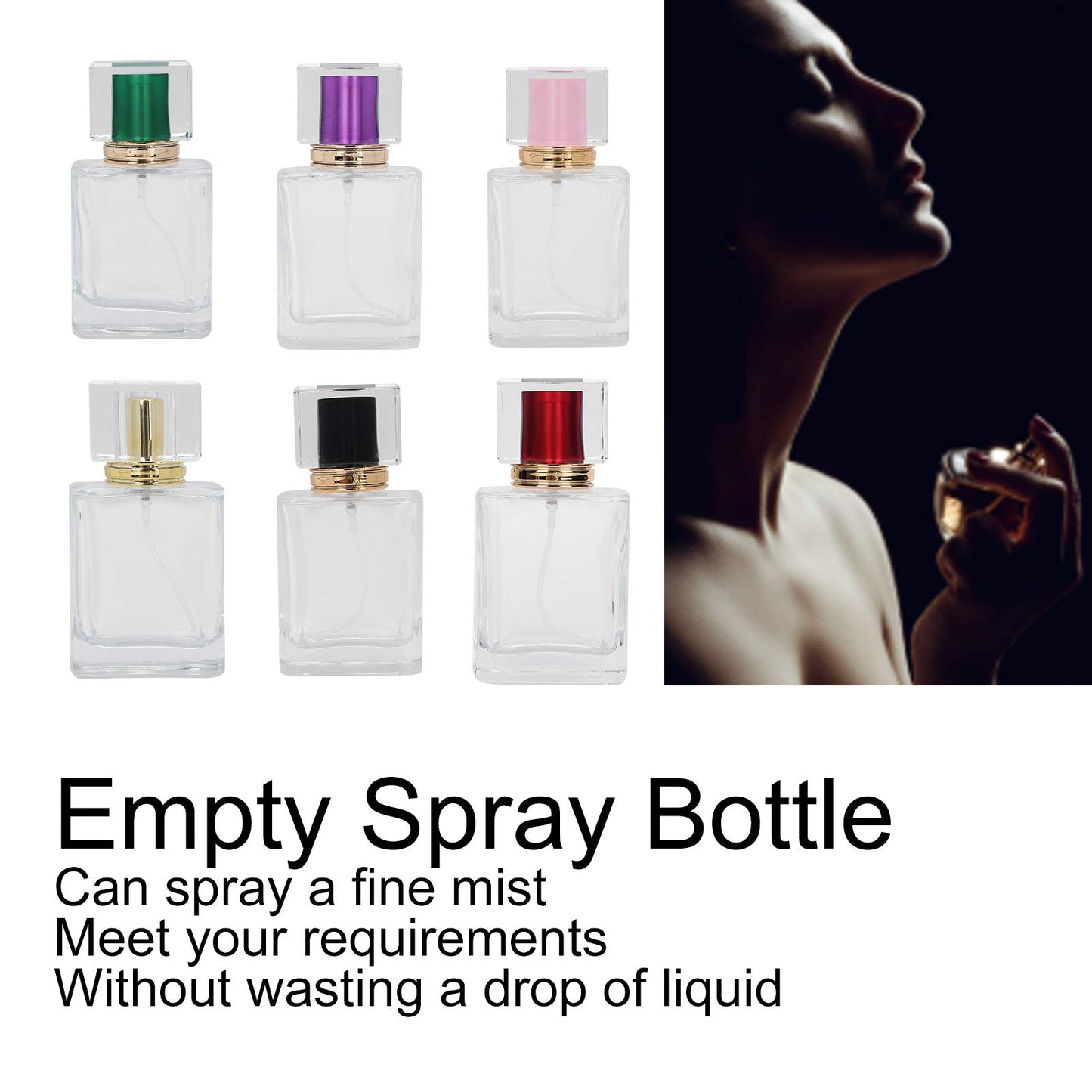 Yosoo 6Pcs 50ml Refillable Glass Perfume Bottles with Spray Atomizers for Aromatherapy Skincare - Multi-Color