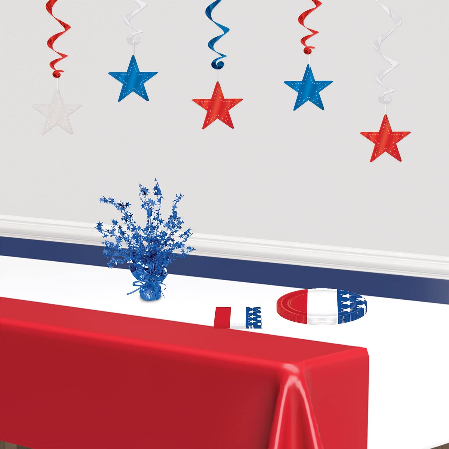 Beistle Star Gleam ‘N Burst Centerpiece, 2-Piece Blue Metallic Table Display for Patriotic Holidays, USA Themed Events, 4th of July Parties, and Memorial Day Celebrations, 15”