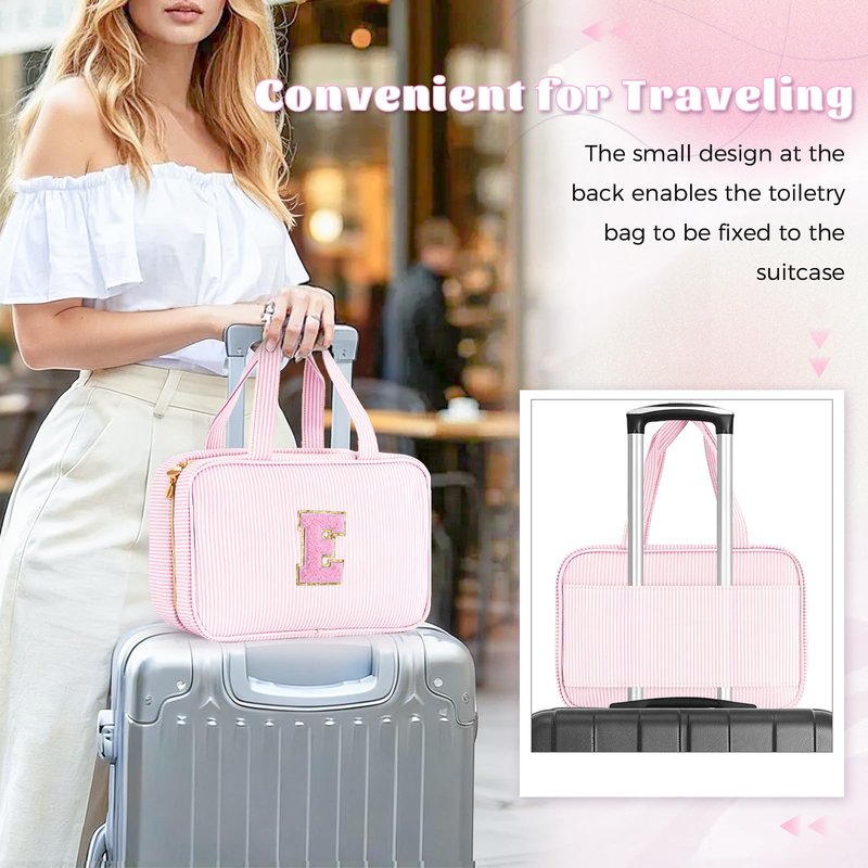 Fystdtote Birthday Gifts for Bridesmaid Friend Sister Teacher Wife - Personalized Toiletry Bag Makeup Bag for Women - Monogram Cosmetic Bag Travel Bag - Pink E