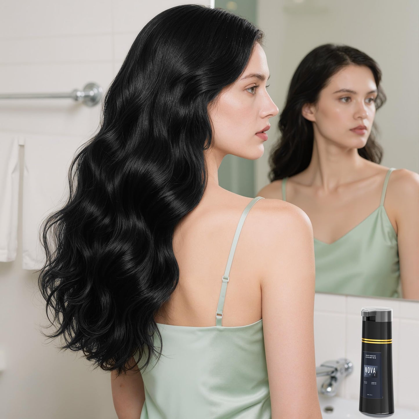 NOVA DYE Black Hair Dye Shampoo 3 in 1, Natural Dye Shampoo for Men & Women, Herbal Ingredient Shampoos for Grey Hairs Coverage