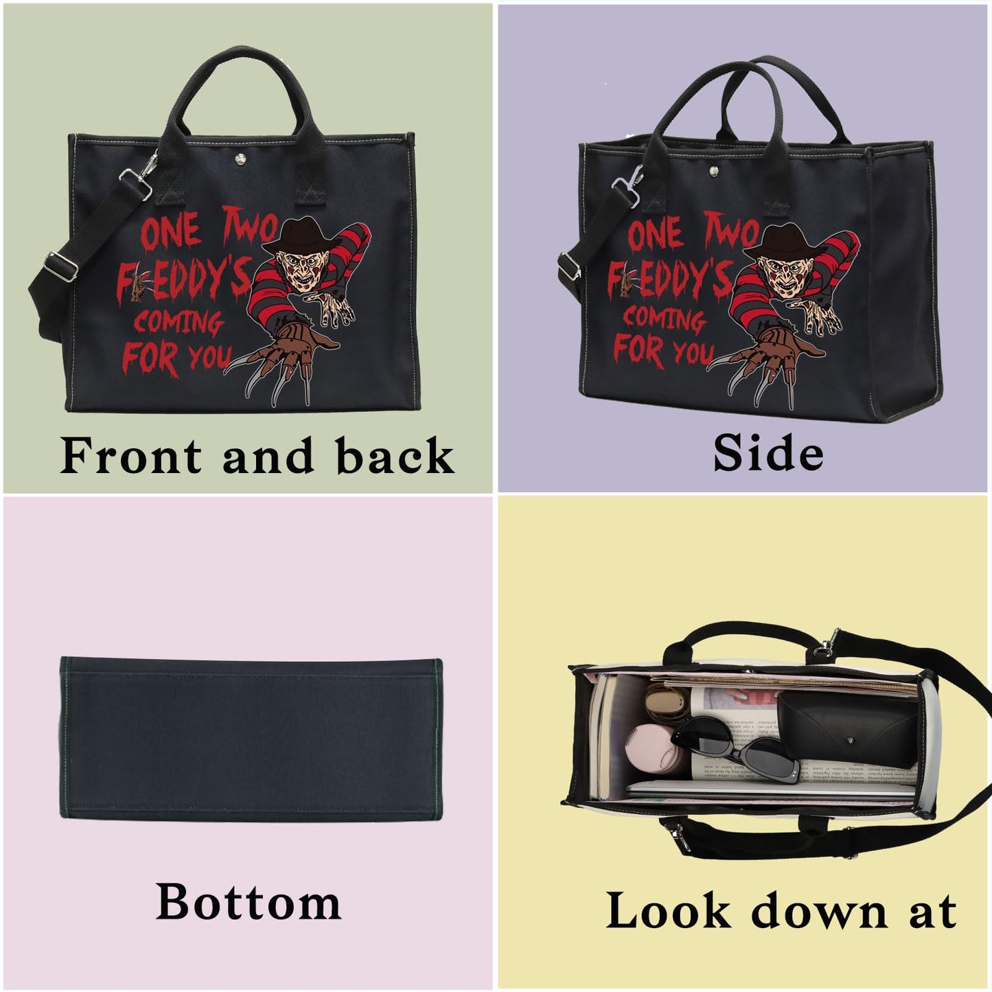 BWWKTOP Night Stalker Cosmetic Makeup Bag Horror Killer Inspired Gifts One Two Coming For You Zipper Bag Halloween Party Merch (One Two Freddy BG)