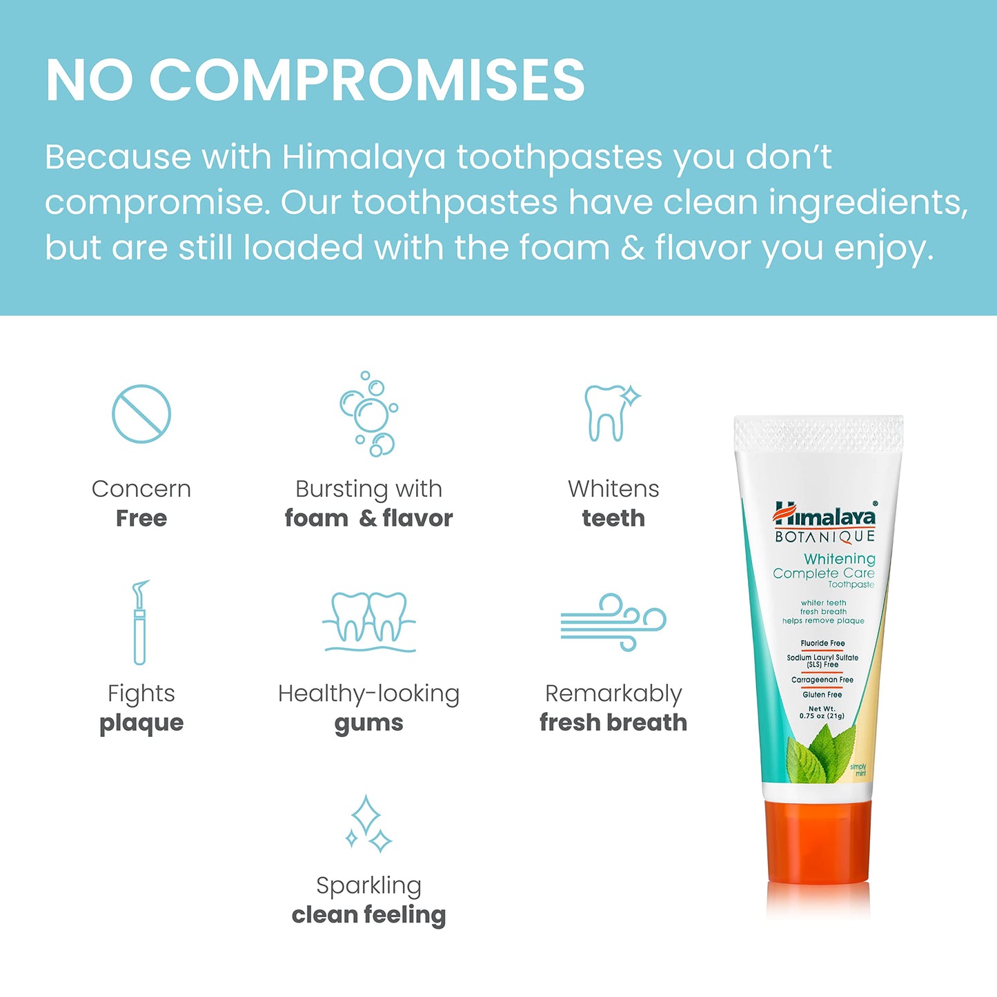 Himalaya Botanique Whitening Complete Care Toothpaste, 20 Pack Travel Size, Teeth Whitening, Fights Plaque, Fluoride Free, No Artificial Flavors, SLS Free, Simply Mint Flavor, TSA Approved, 0.74 Oz