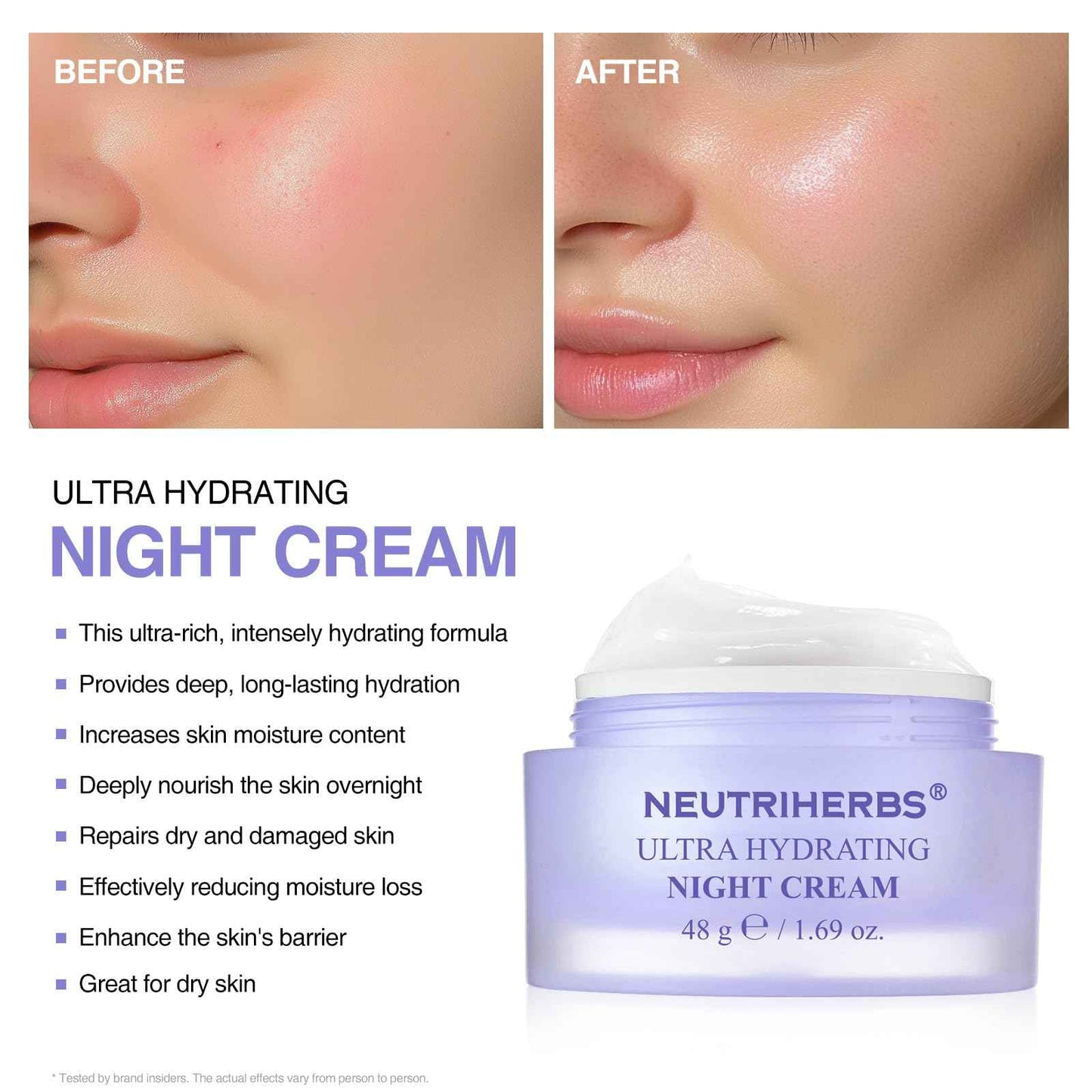 Neutriherbs Ultra Hydrating Night Cream, Face Moisturizer with Jojoba Oil, Ceramide, Squalane, Overnight Face Cream for Dry,Dehydrated Skin,Deep Nourish Hydrated Skin - 1.69oz