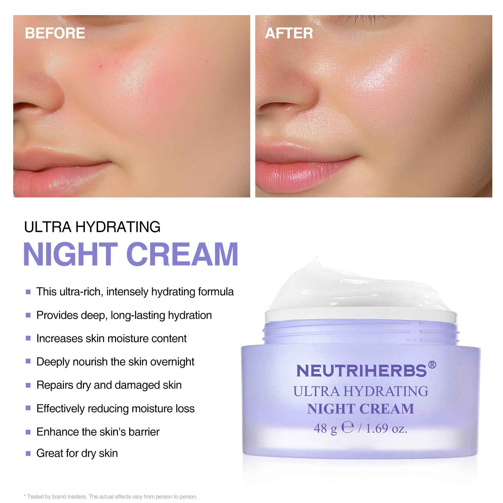 Neutriherbs Ultra Hydrating Night Cream, Face Moisturizer with Jojoba Oil, Ceramide, Squalane, Overnight Face Cream for Dry,Dehydrated Skin,Deep Nourish Hydrated Skin - 1.69oz