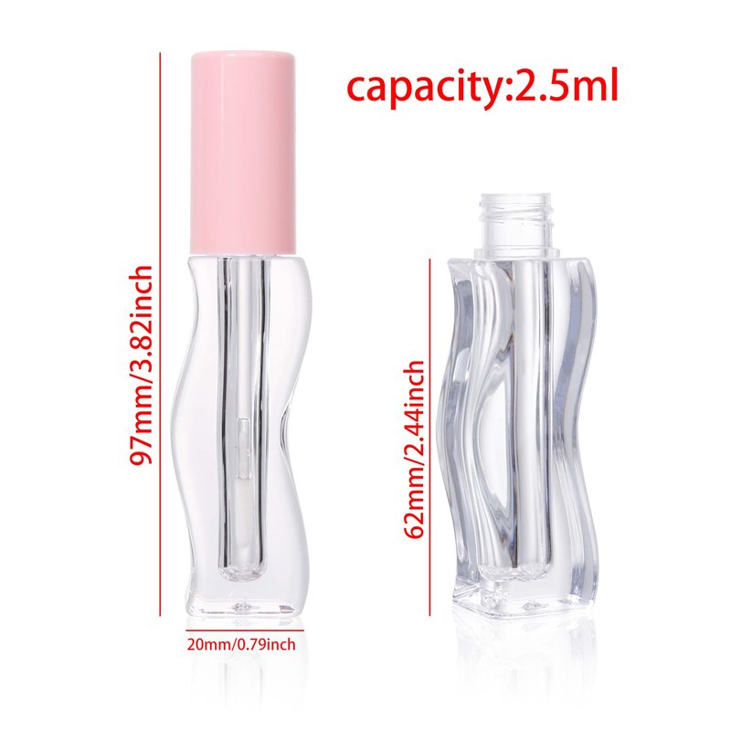 COSIDEA 30pcs Empty 2.5ml/0.08oz Pink lip gloss tubes with wand unique Wave shape lipgloss tube container small capacity for lip Tint DIY (30)