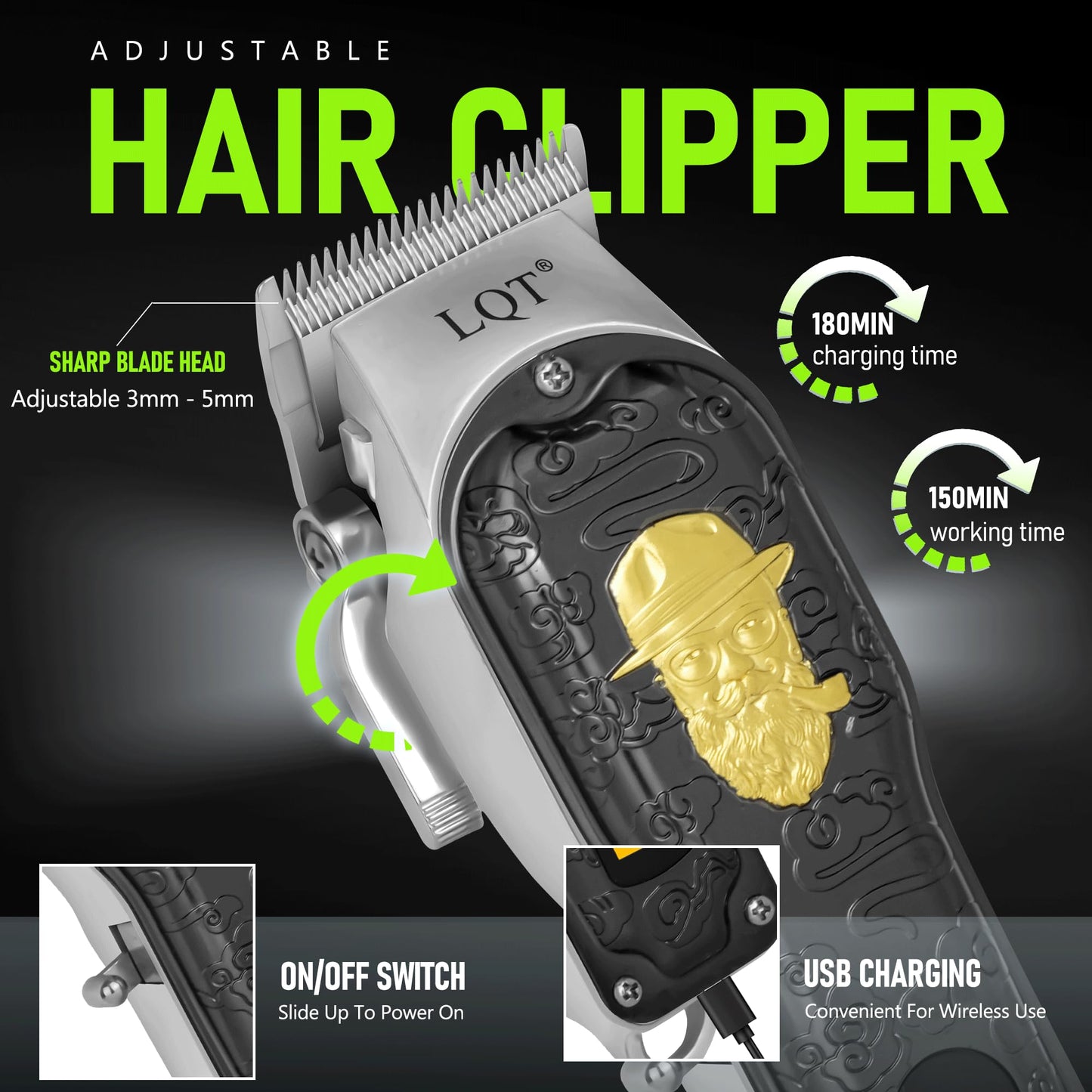 LQT Professional Hair Clippers for Men, Cordless Beard Trimmer Set, Barber-Grade Grooming Kit with USB Fast Charging, Lightweight & Low Noise for Home Use, Gift for Dad