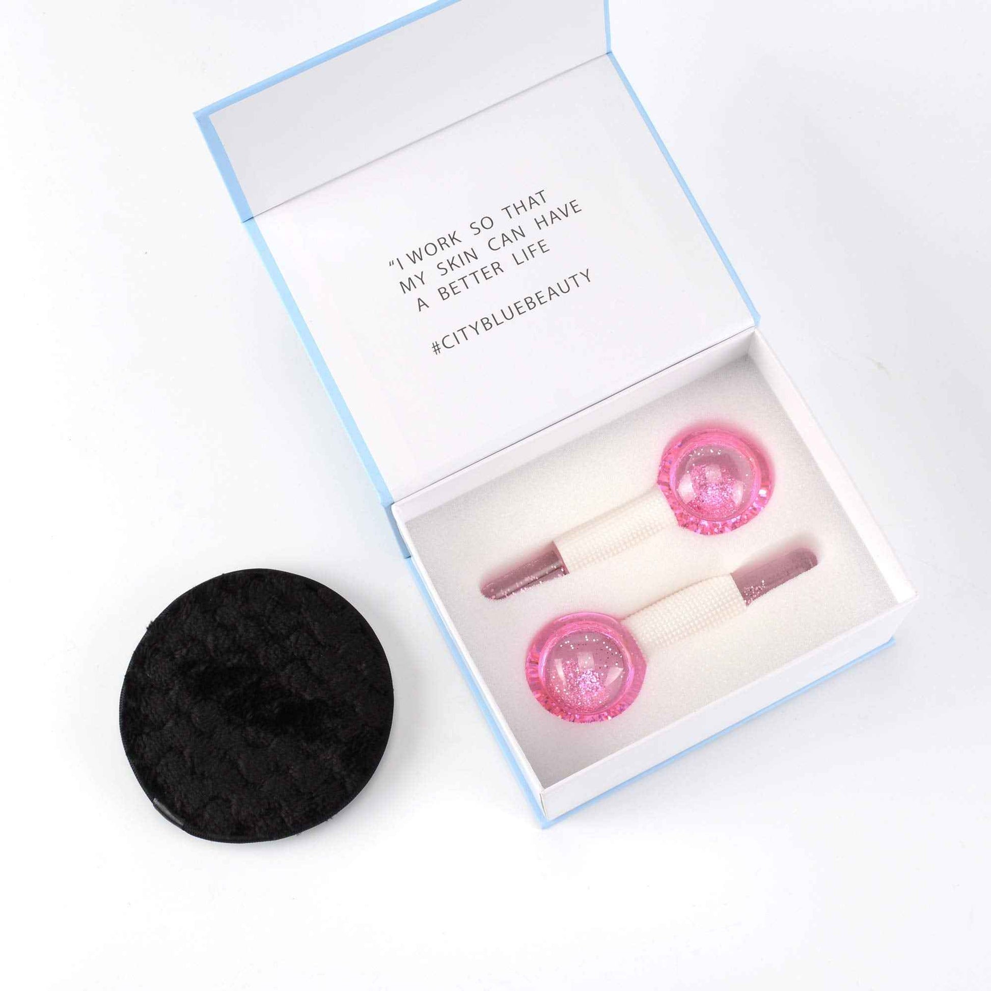 CIBLUTY Facial Ice beauty ball- 2PC Globes Pink Facial Roller for Cold or Hot Skin Massagers Globe Durable Quartz Glass for Face and Eye Rollers Reduce Puffiness
