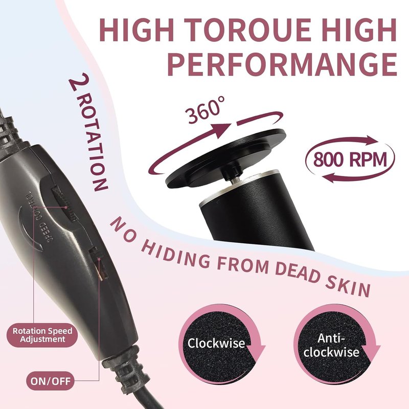 Electric Foot Callus Remover - Adjustable Speed, Low-Noise Pedicure Tool for Thick Dry Skin & Cracked Heels | Easy-to-Clean Home Device