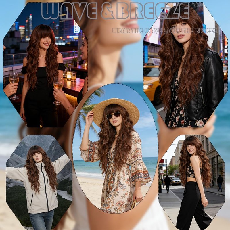 Auburn Wig with Bangs - 26-Inch Wavy Curly Reddish Brown Hair | Soft, Natural-Looking Daily Wear for Women
