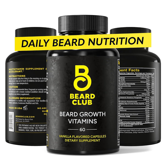 The Beard Club - Beard Growth Vitamins - Support A Thicker Fuller Beard, Fill in Patches - Minerals & Multi-Vitamins Help Support and Stimulate Healthier Facial Hair Growth