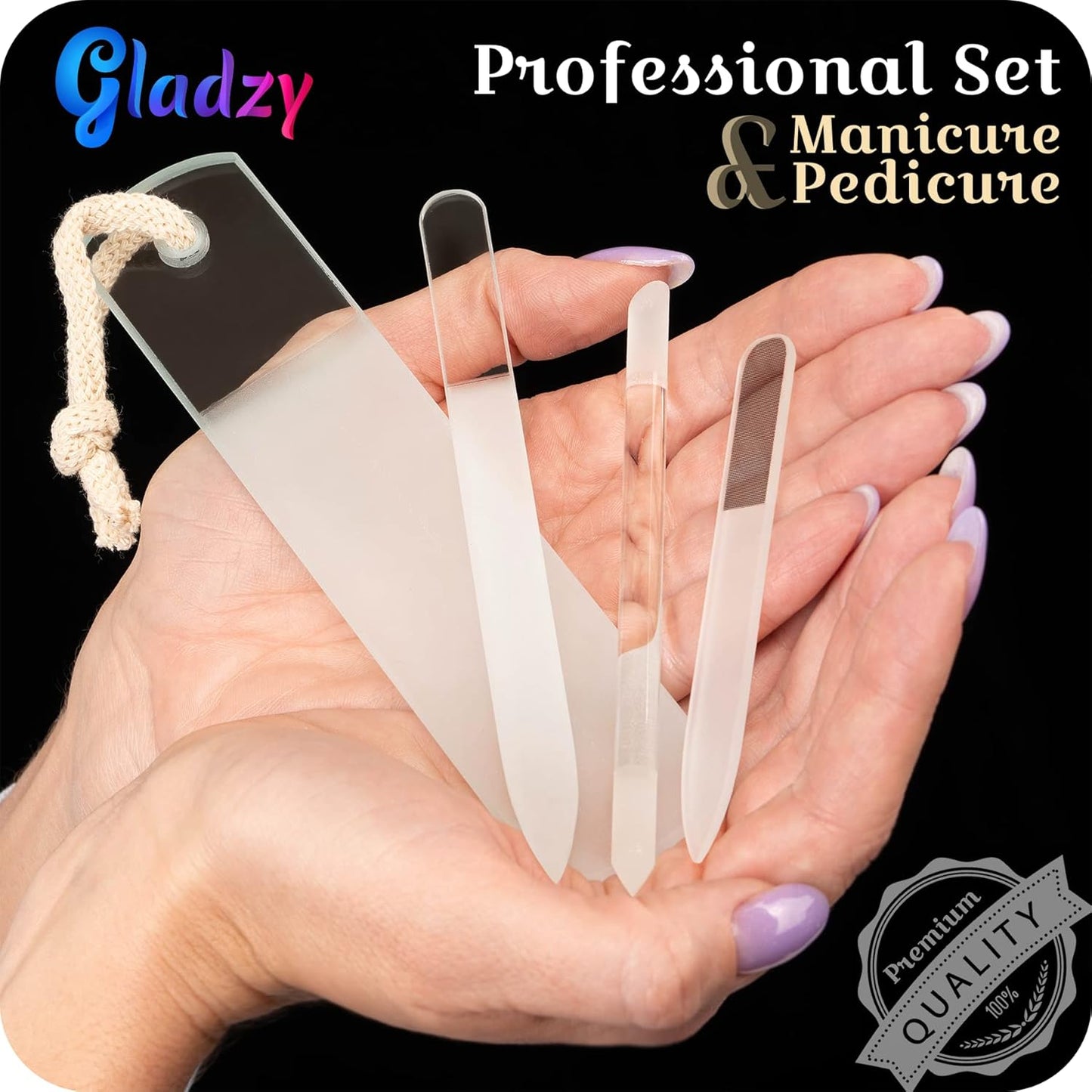 Czech Glass Nail File Set - Professional Multifunctional Nail Shiner & Callus Remover | Etched Surface, Durable Design