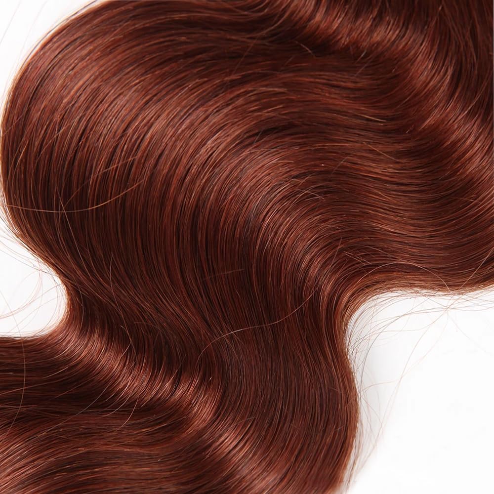 Niciitysi Color 33 Human Hair Reddish Brown Body Wave Bundles 8 10 12 inch Double Weft Brazilian Copper Red Hair Extensions Auburn Bundles Silky Soft for Women