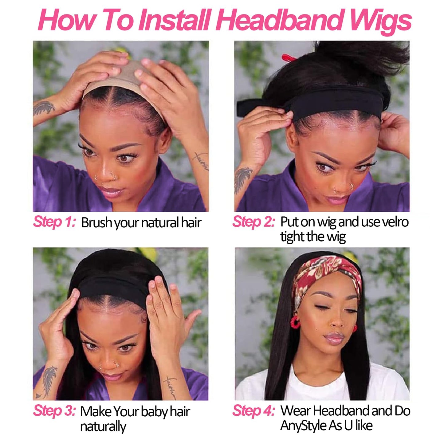 olimaruly 12 Inch Short Straight Headband Bob Wigs Glueless Headband Wig Human Hair Short Straight half wigs for Black Women 180% Density No Lace Headband Wig Natural Color Easy Put On