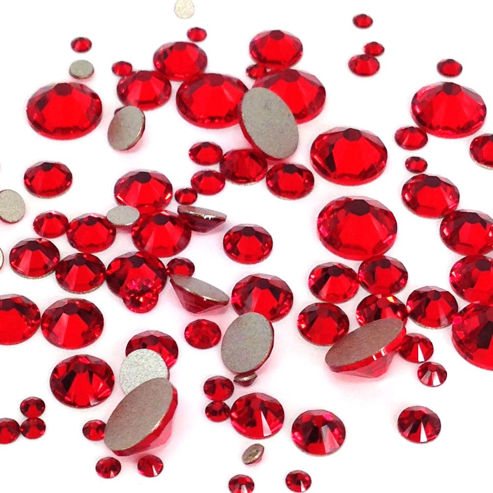 Swarovski Crystal Flatback Rhinestones - LIGHT SIAM Red 144 Pcs Mixed Sizes (SS5-SS30) for Nail Art