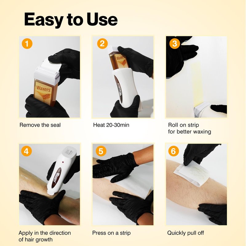 Waxers Roll on Wax Kit for Hair Removal Honey at Home Waxing Kit for Women & Men Roller Wax Cartridge Depilotry for Coarse & Thick Hair with Warmer & Strips