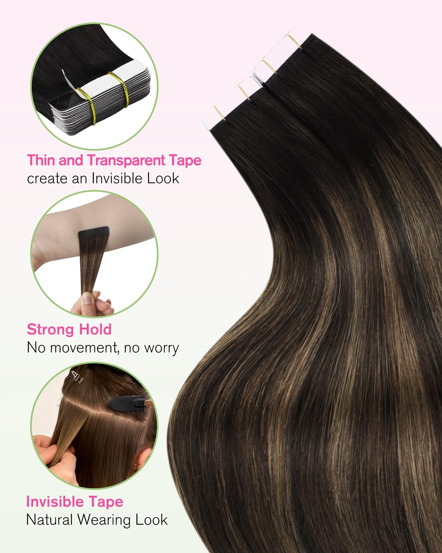 YoungSee 18 Inch Tape in Extensions Human Hair Brown Balayage Tape in Hair Extensions Human Hair Dark Brown Ombre Ash Browns Tapes-in Extension Remy Hair Extension Tape-in for Daily Use 20pcs 50g