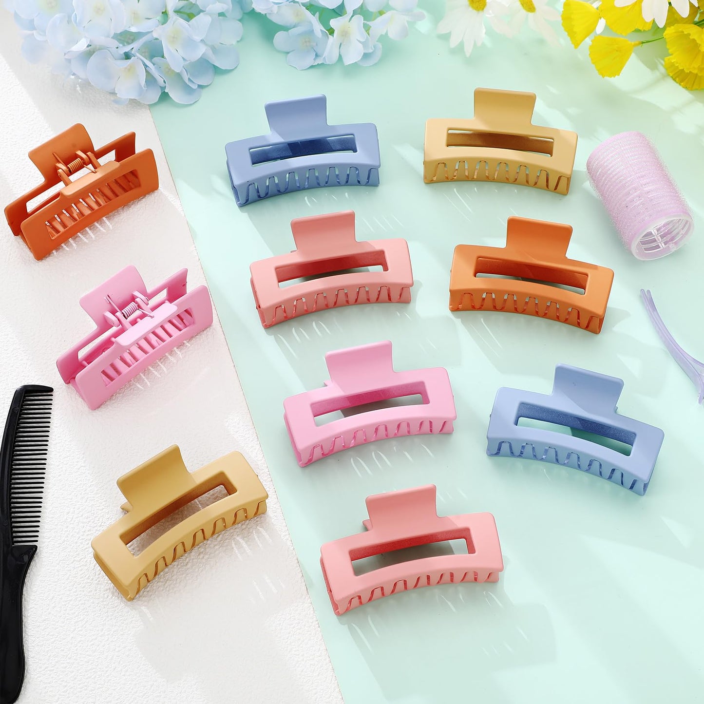 XunYee 100 Pcs Hair Claw Clips Bulk Large Square Jaw Headwear Clips Set for Women Nonslip Rectangle Hair Accessories Clip for Girl Women Gifts Beauty(3.4'',Frosted Sweet)