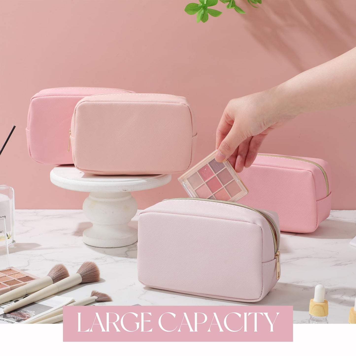 Sweetude 10 Pcs Makeup Bag Bulk for Women Preppy Gift PU Leather Cosmetic Bag Small Skincare Toiletry Pouch Wedding Travel Cosmetic Pouch for Bridesmaid Bride Mother Gift Favors (Pink)