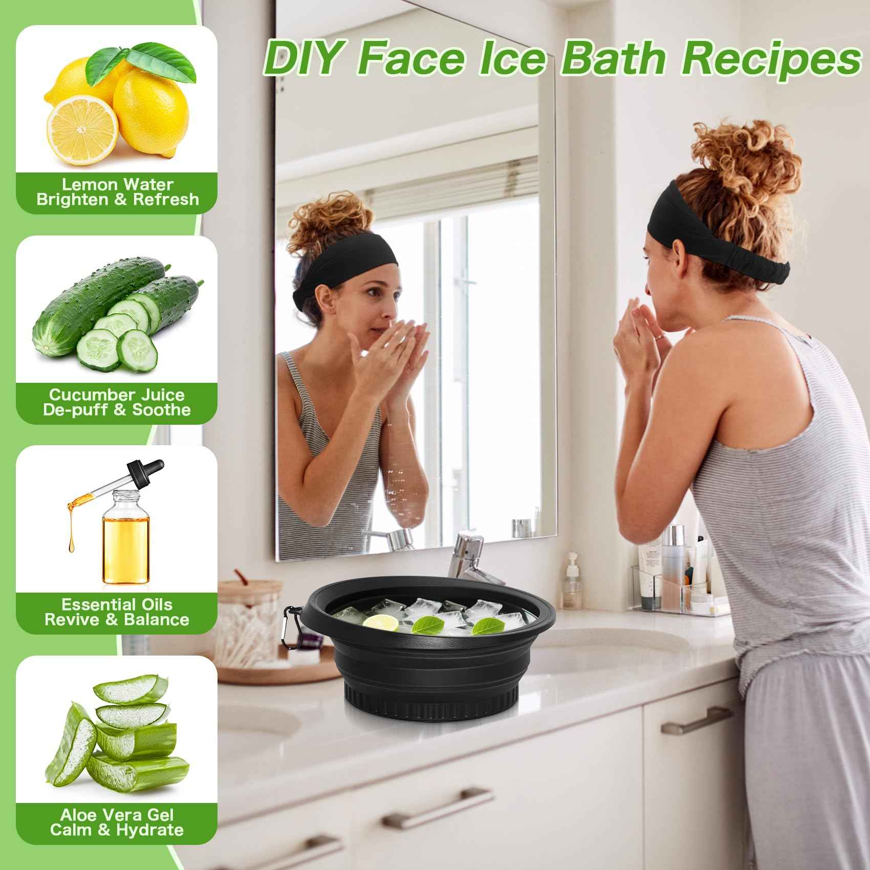 Snipeup Foldable Ice Bowl with Built-In Ice Tray – Silicone Facial Ice Bath for Shrinking Pores, Boosting Circulation, Cold Plunge Skincare Gift for Men & Women (Black)