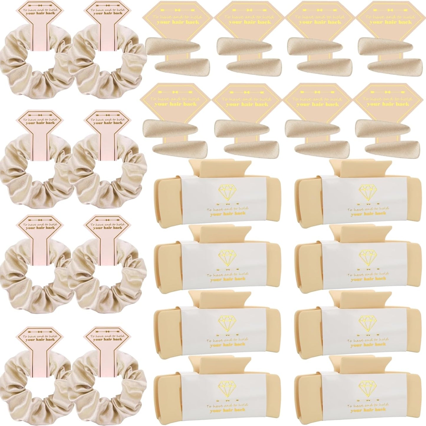 Bridesmaid Scrunchies | Set of 8 Hair Claw Clips for Bachelorette Party & Bridal Shower Gifts - 4.1 Inch, Champagne