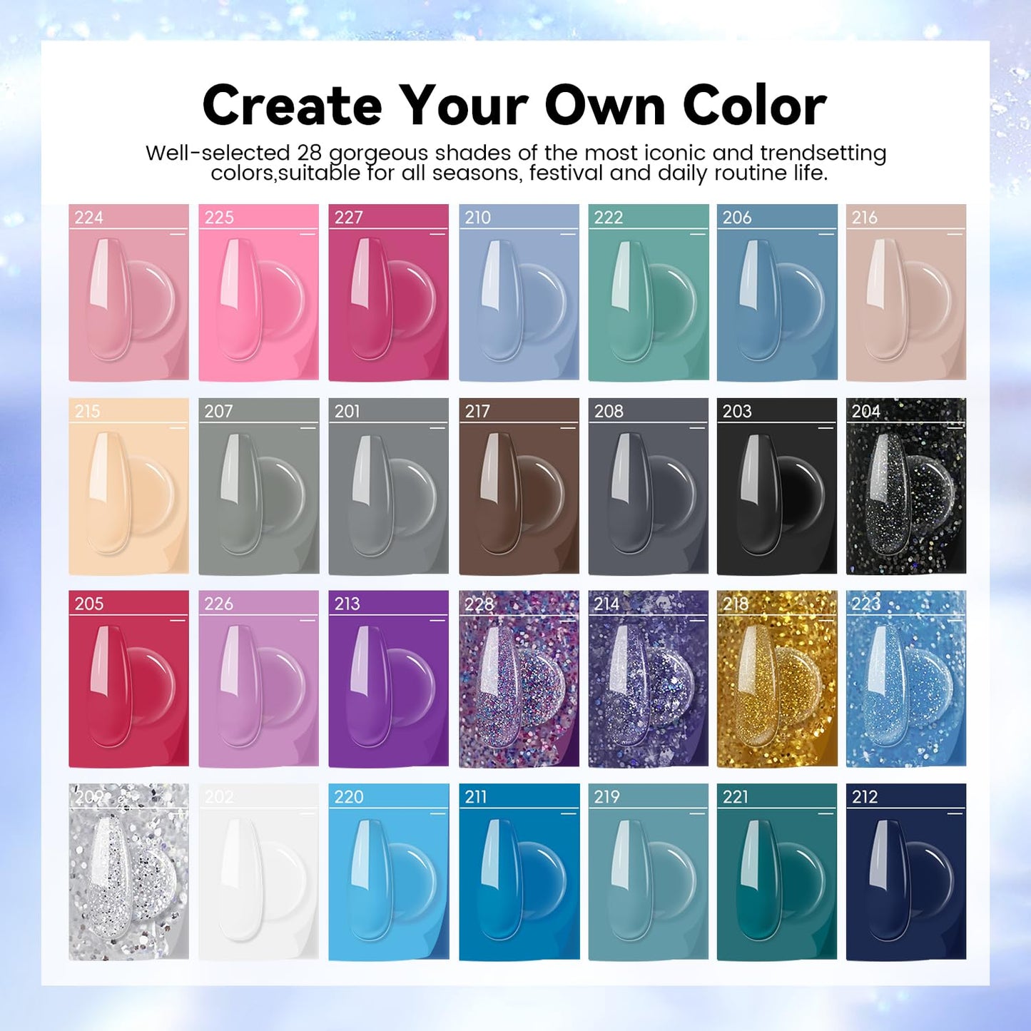 JEWHITENY 28 Colors Poly Nail Gel Set - 15ml Nude Pink Brown Black Grey Blue Yellow Tones for French Manicure DIY Nail Art Salon & Home Use Holiday Gift