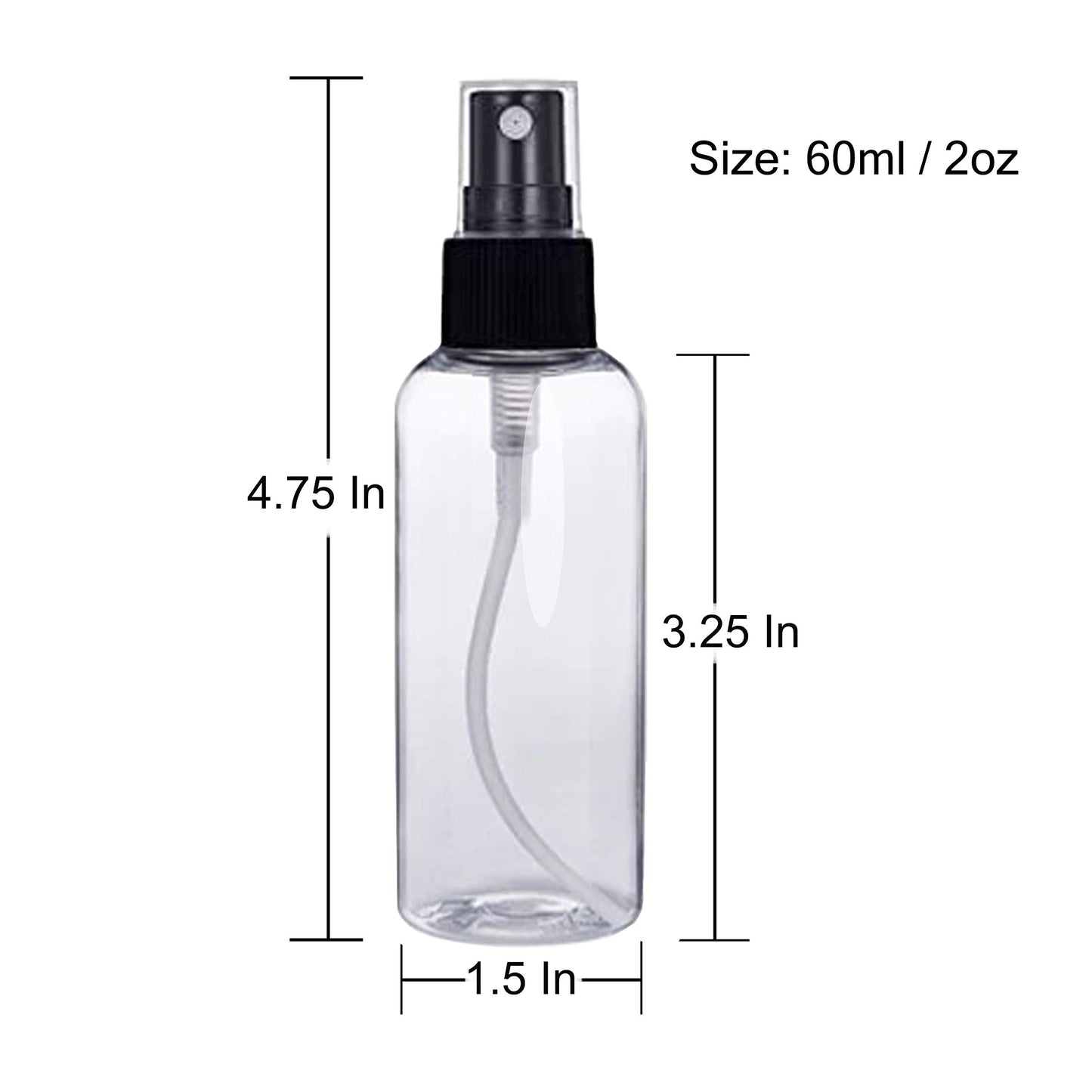 SANSHIELD 100 Pack 2 oz (60 ml) Clear PET Plastic Spray Bottles with Cap, Refillable and Reusable, Portable Travel Size Small Mist Bottles