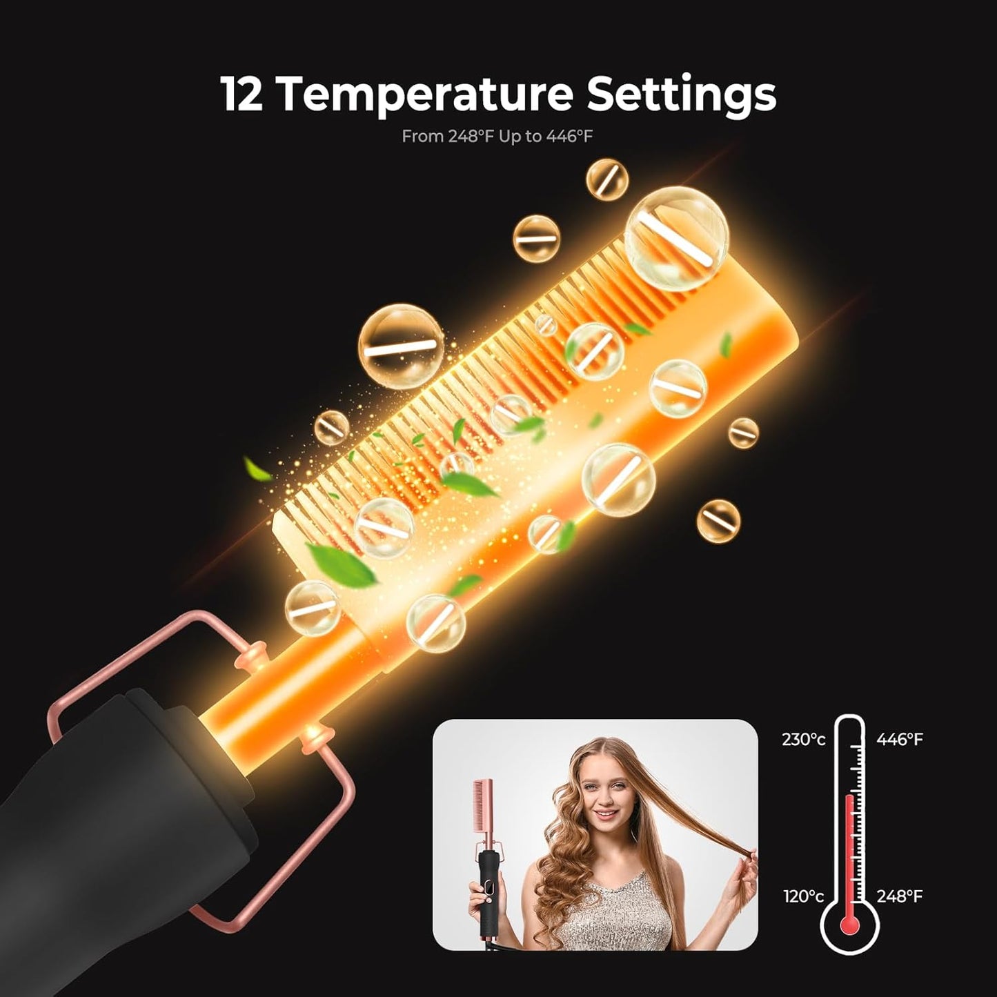 Heating Comb with 12 Temp Settings - 450°F Straightening & Curling Tool | 110-240V