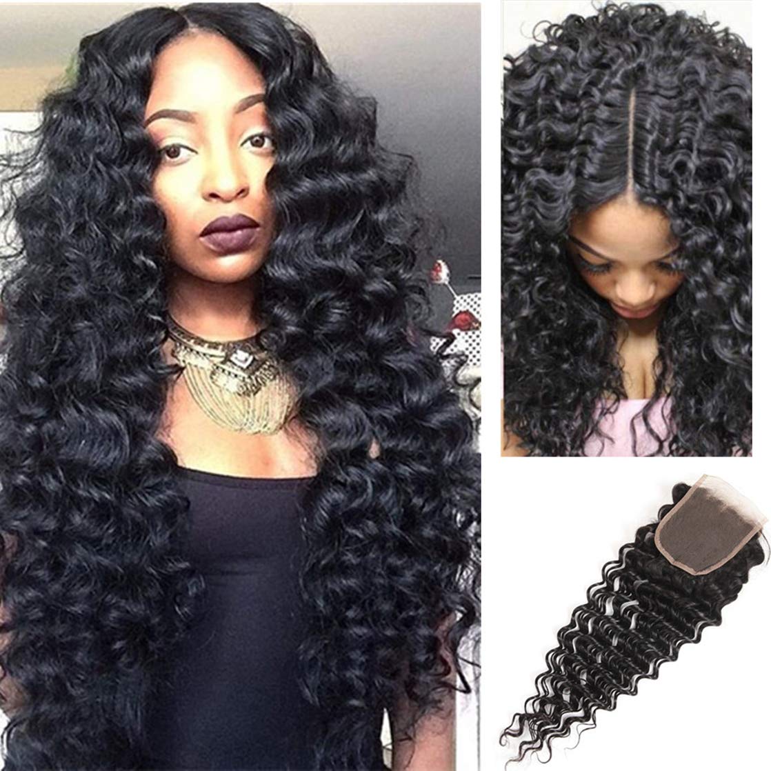 Deep Wave Closure - 4"x4" 150% Brazilian Virgin Human Hair | Soft, Smooth, Bleached Knots, Free Part