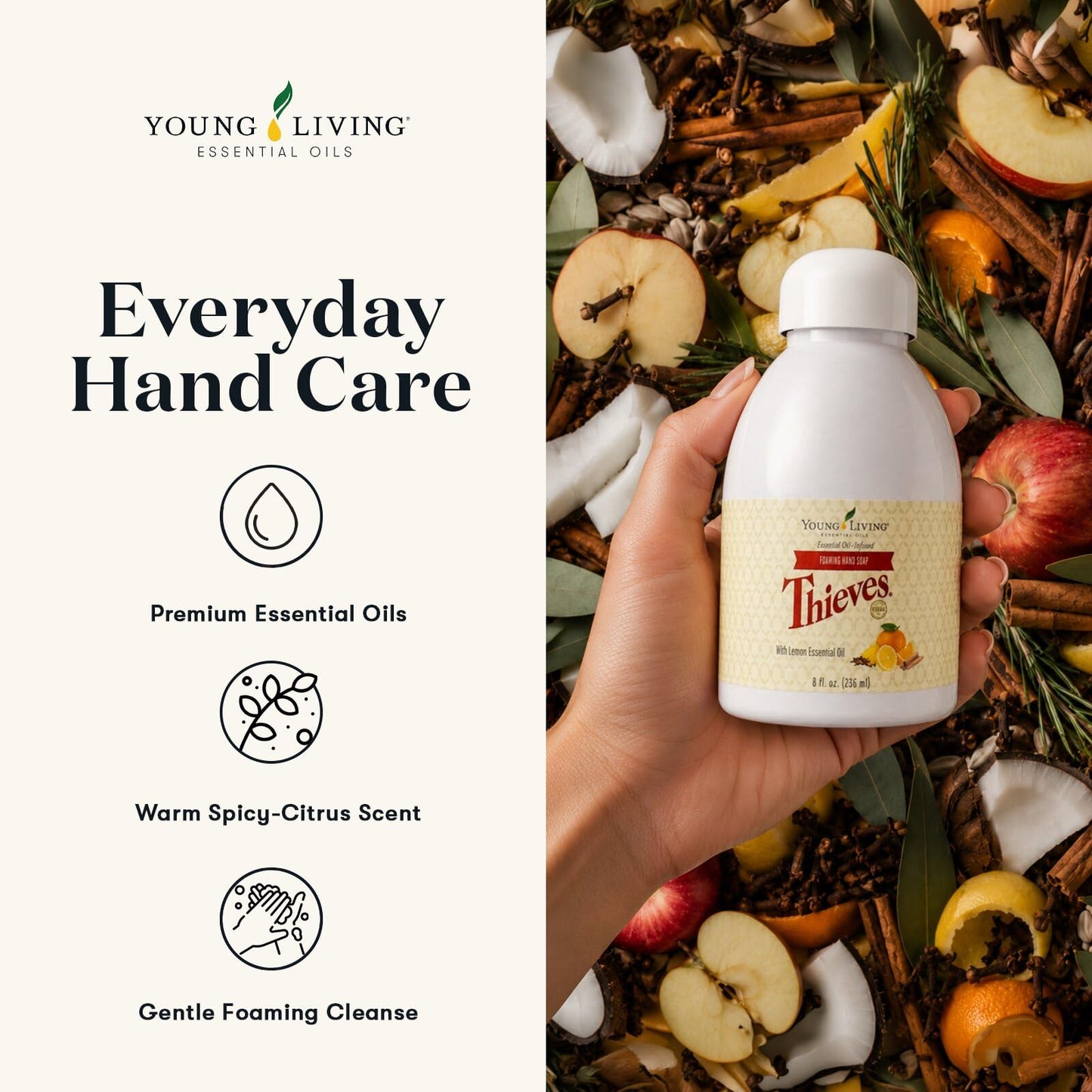 Thieves Foaming Hand Soap with Aloe & Ginkgo Biloba | Gentle, Plant-Based Formula for Moisturizing & Thorough Cleaning | Infused with Young Living's Thieves Premium Essential Oil Blend for Soft Skin