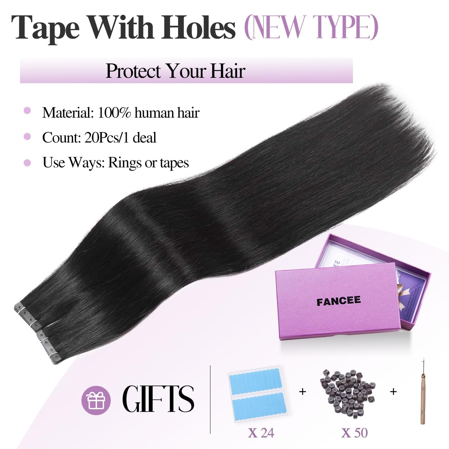 FANCEE OVO Hair Extensions Remy Human Hair PU Holes Wefts with Micro Beads Highlight Honey Blonde Volume Upgrade Butterfly Seamless Weft Invisible Beaded Hair Extension with Tools(40g 20Pcs, 14 Inch)
