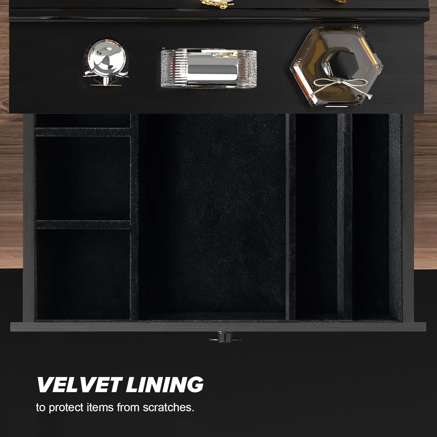 Cologne Organizer for Men - 4-Tier Black Wood Perfume Holder with Felt Lining & Hidden Compartment | Perfect Gift Idea