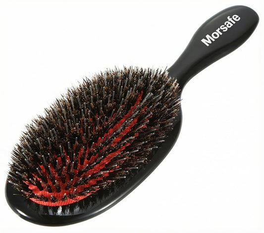 Morsafe Boar Bristle Hair Brush for Women Men Painless Detangling Paddle Brush for Curly Fine Tangled Hair, Anti-frizz Boar Nylon Bristle Cushioned Brush, Includes Cleaning Tool