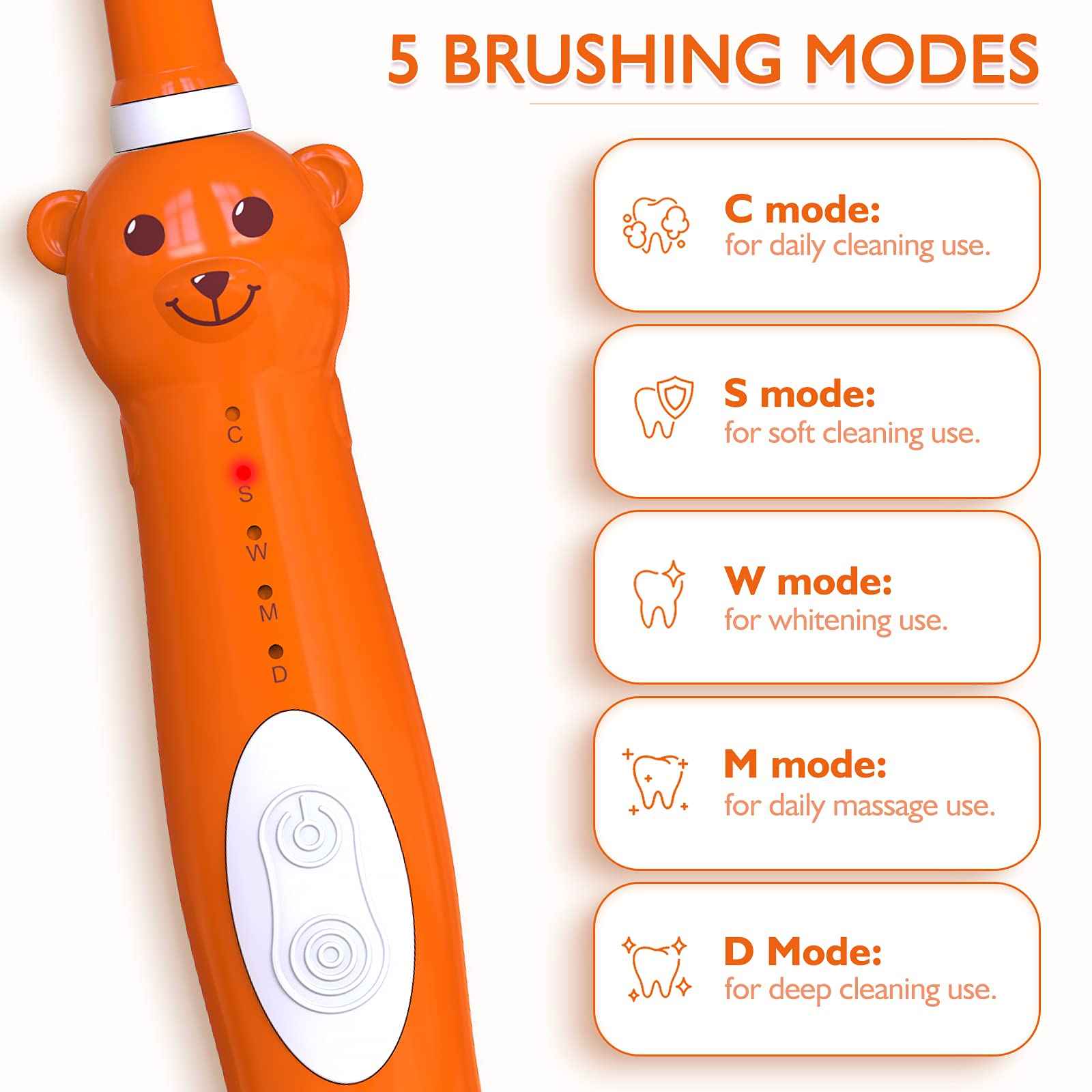 Kids Sonic Electric Toothbrush, Rechargeable Smart Toothbrush for Children Toothbrush for Toddlers Age 3-12 with 30s Reminder, 2 Mins Timer, 6 Modes, 2 Brush Heads (8660 Orange+ 6 Heads+ Holder)