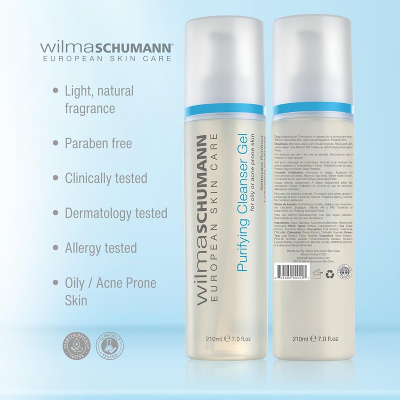 WILMA SCHUMANN Purifying Face Cleanser Gel, Daily Face Wash, Facial Cleanser for Acne, 7 oz