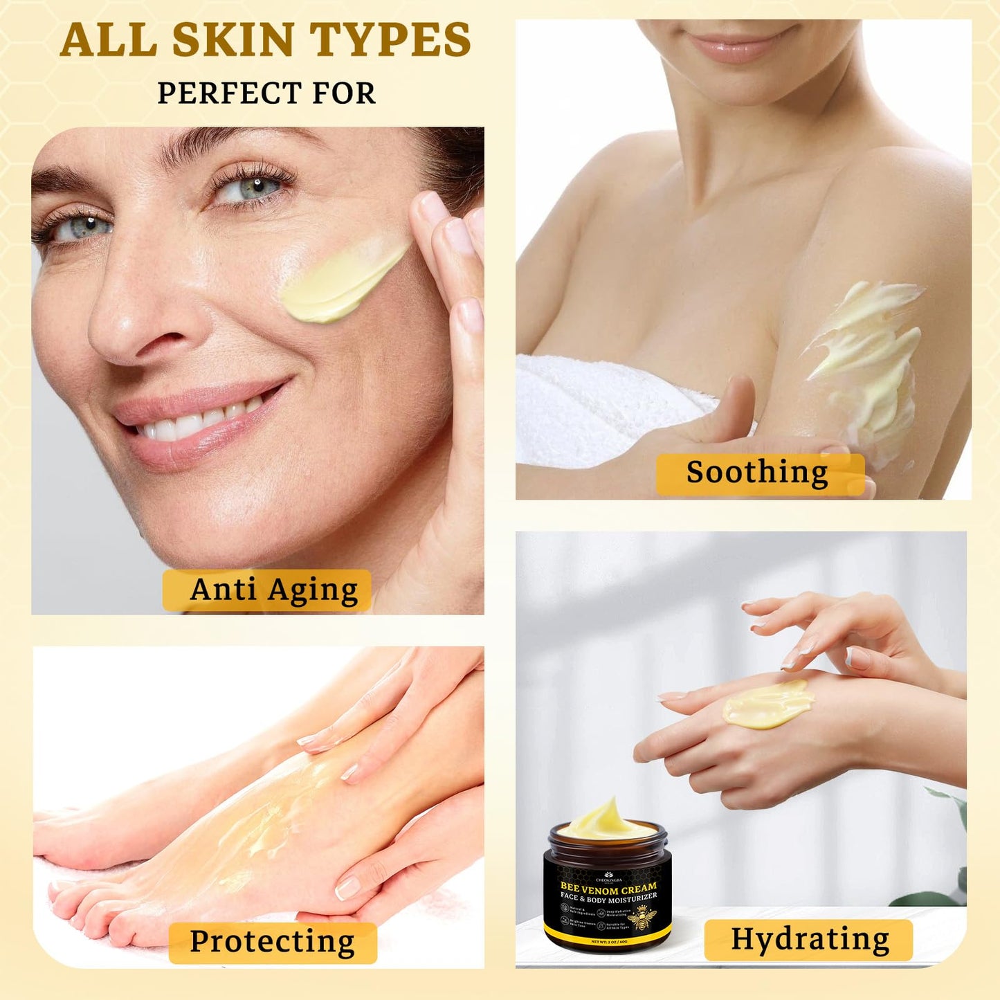 2PCS Bee Venom Comprehensive Cream: Wrinkle Care Face Lift & Firming, Effective In Reducing Skin Blemishes, Natural Care and Non-Irritating, Bee Venom Joint Cream for All Body Parts