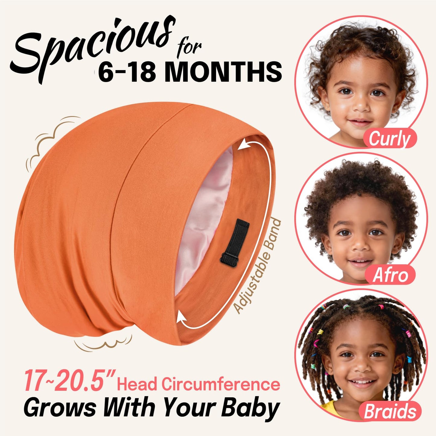 Fittia Baby Satin Bonnets for Sleeping: Adjustable for Toddler 6-18 Months, Silky Smooth for Frizzy Curly Hair, Breathable Orange