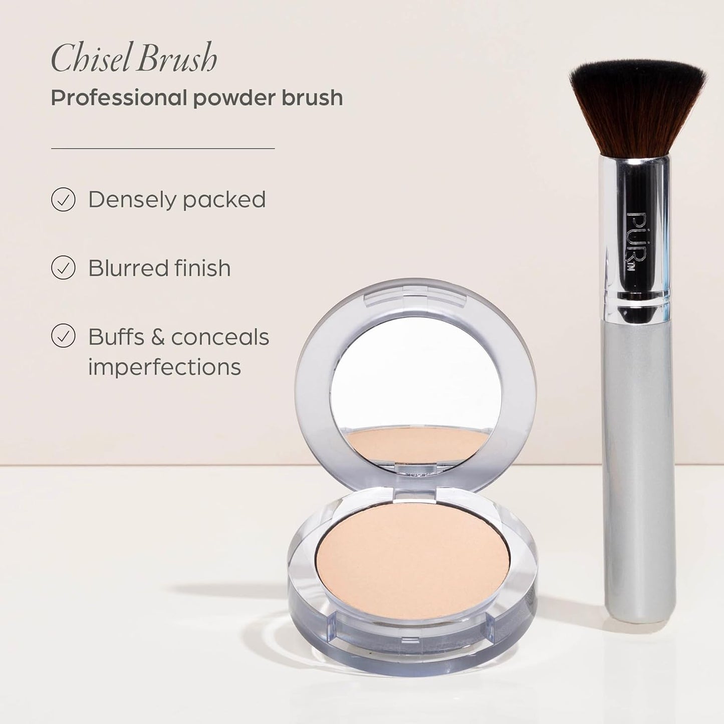 PÜR MINERALS Chisel Makeup Brush & 4-in-1 Pressed Mineral SPF 15 Foundation Bundle | Perfect for Flawless Coverage