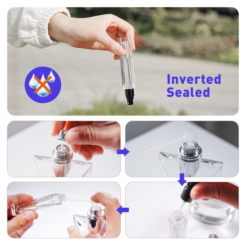 Glassfinity 16 Pack 10ml Empty Perfume Bottles, Refillable Square Glass Spray Atomizers with Funnel, Transfer Pump and Labels, Fragrance Decant Bottles for Travel and Samples, Black Caps