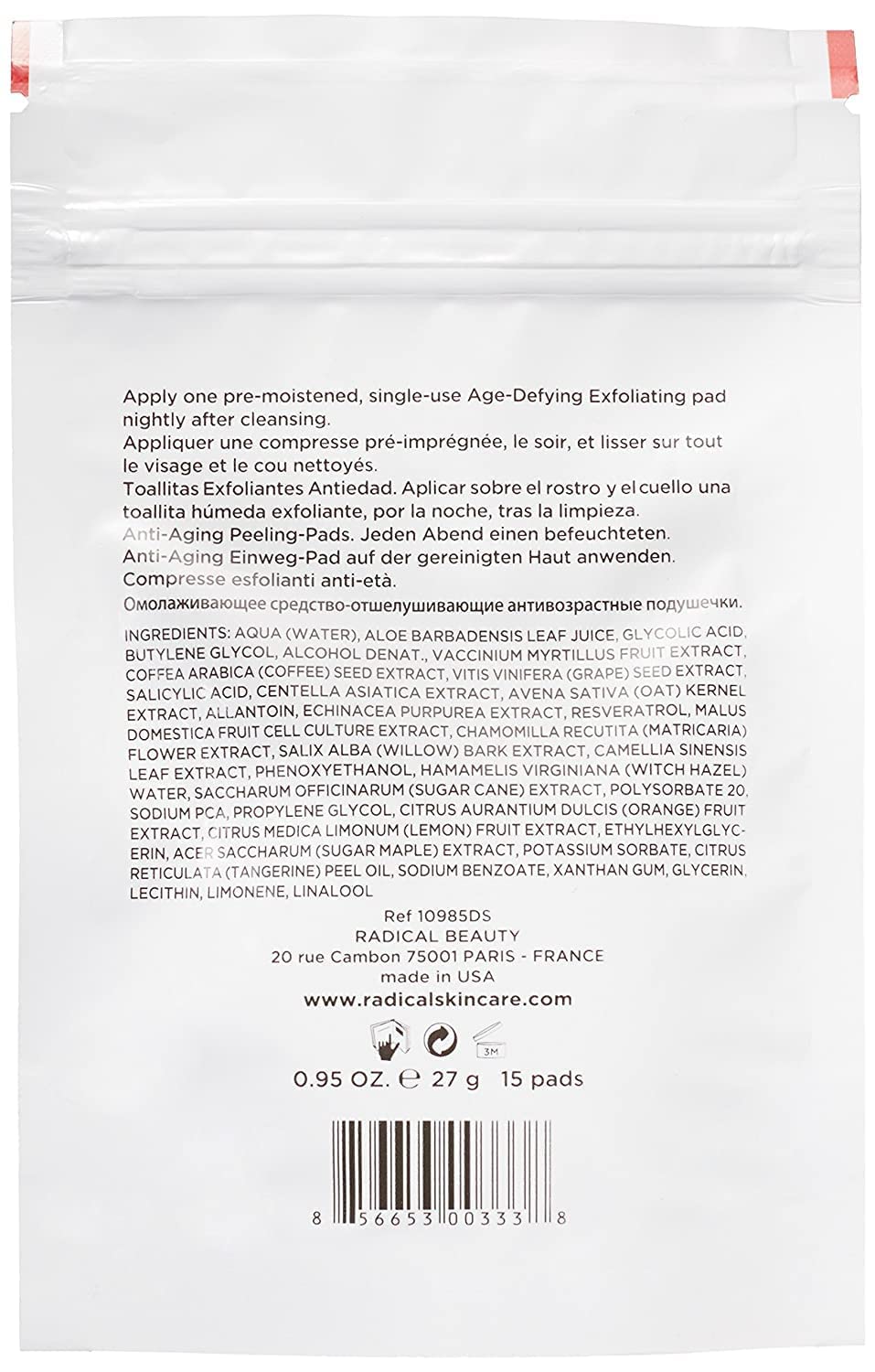 Radical Skincare Age Defying Exfoliating Pads Removes Dead Skin, Evens and Brightens Skin Tone for Radiant Glow | For All Skin Types Including Sensitive Skin | Paraben & Cruelty Free (15 Pads, 2 Pack)