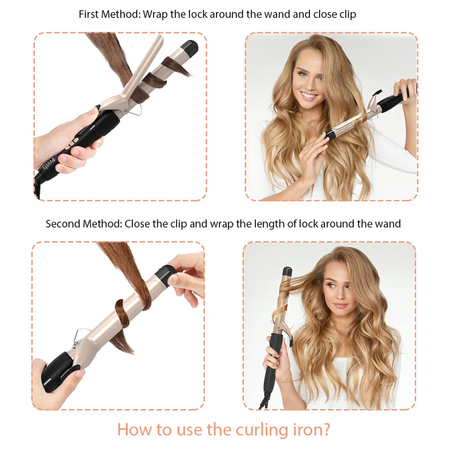 PRETFY 1 Inch Curling Iron with Ceramic Coating Barrel for Long/Medium Hair, 140-428℉ Adjustable Temperature, 30s Instant Heat, 110-240V Dual Voltage, Hair Waving Style Tool for Girls & Women