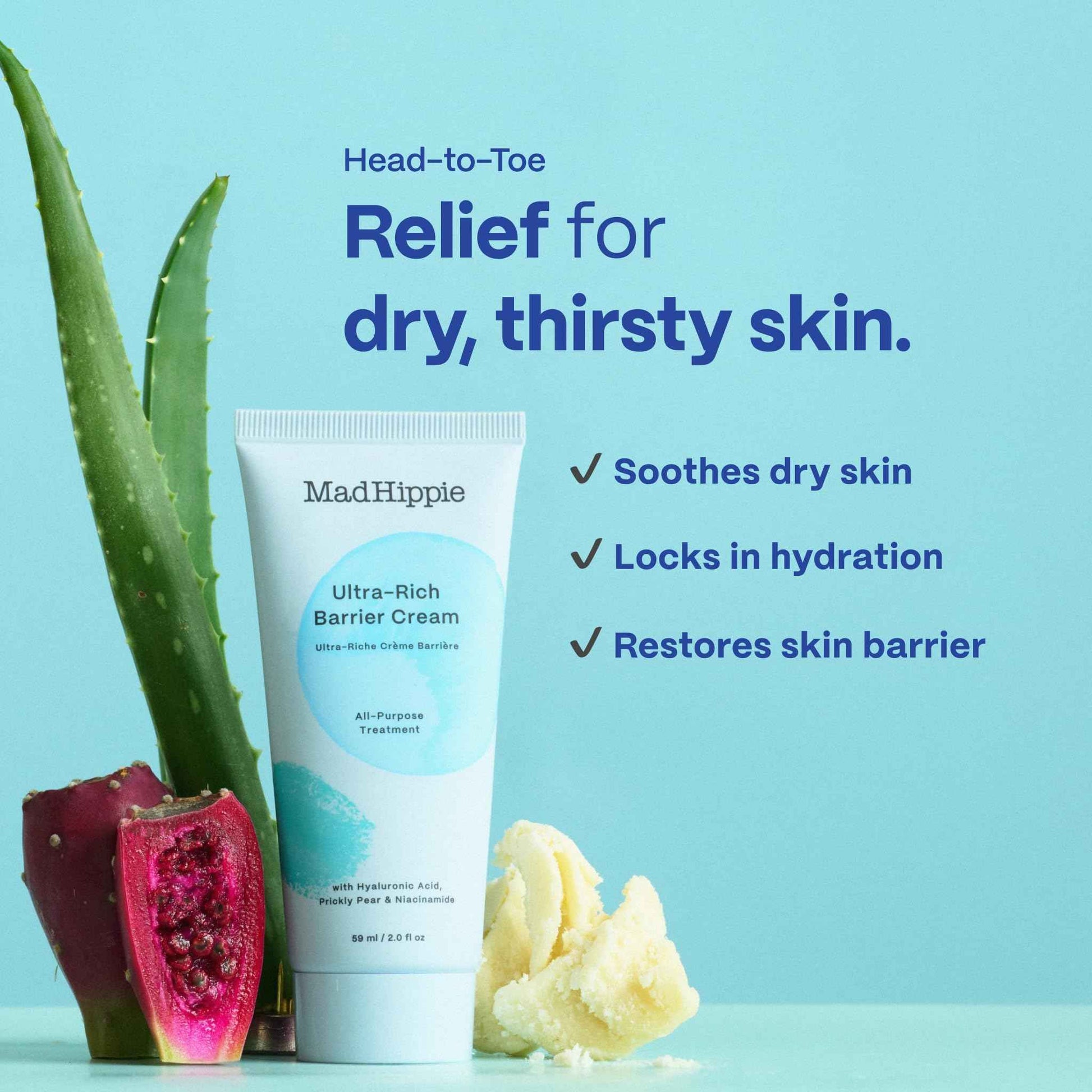 Mad Hippie Ultra-Rich Barrier Cream, Travel-Friendly – Multi-Purpose Moisturizer with Hyaluronic Acid, Niacinamide & Vitamin C, Lotion for Extremely Dry Skin, Vegan & Cruelty-Free, 2 Oz