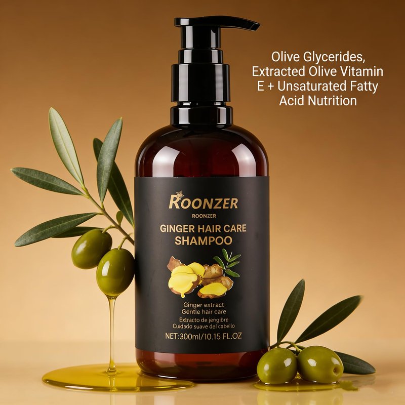 ROONZER ginger shampoo Blend of Ginger Root Oil & Premium Hair Care Components- Hair Regrowth Shampoo, Hair Growth, Anti-Hair Loss Hair Shampoo for Women & Men 300ml