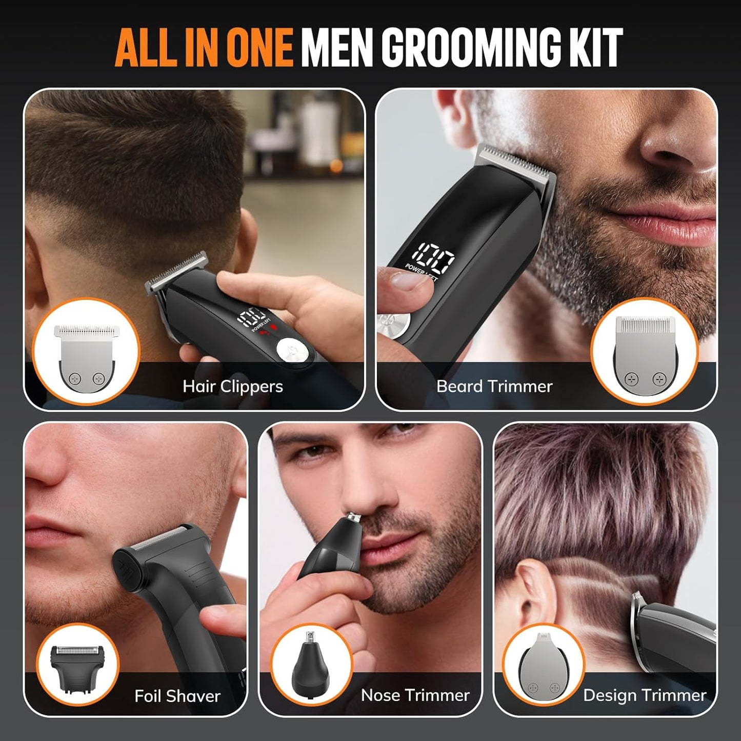 Beard Trimmer for Men - 6-in-1 Professional Grooming Kit | Cordless, Waterproof Hair Clippers & Electric Shaver Set