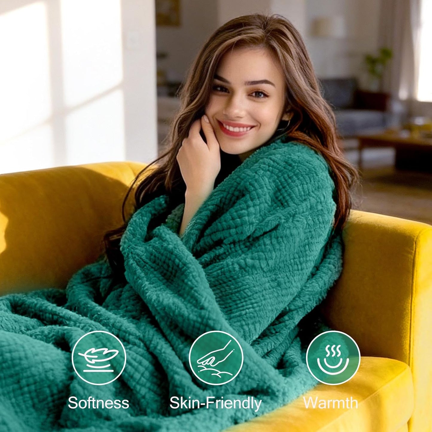 Relaxing Spa Gift Basket for Women - Flannel Blanket & Essentials | Perfect Birthday, Thank You, Get Well Soon Gift (Green)