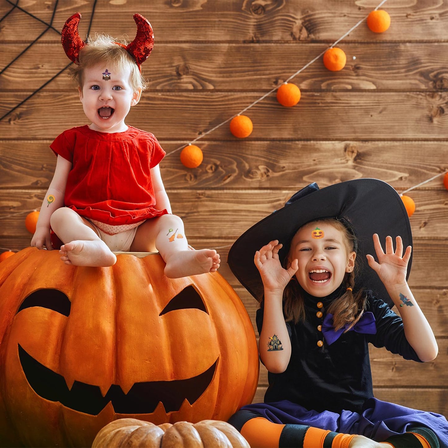 Halloween temporary tattoos for kids, 190 pcs Glow in the Night temporary tattoos, Trick or treat gift Ghost Monster Pumpkin Tattoos