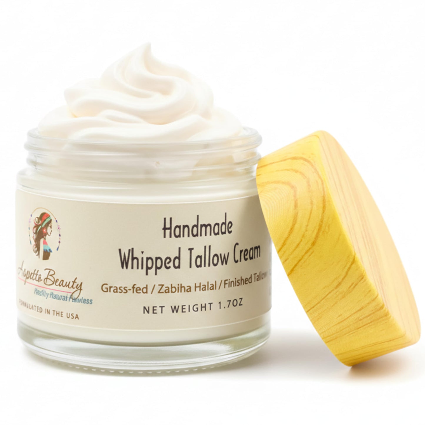 aspetto beauty 100% Whipped Grass Fed Beef Tallow for Skin, Face and Body – Natural Tallow Face Moisturizer, Organic Cream with Sweet Almond Oil – 1.7 oz. (Unscented/Herb-Infused)