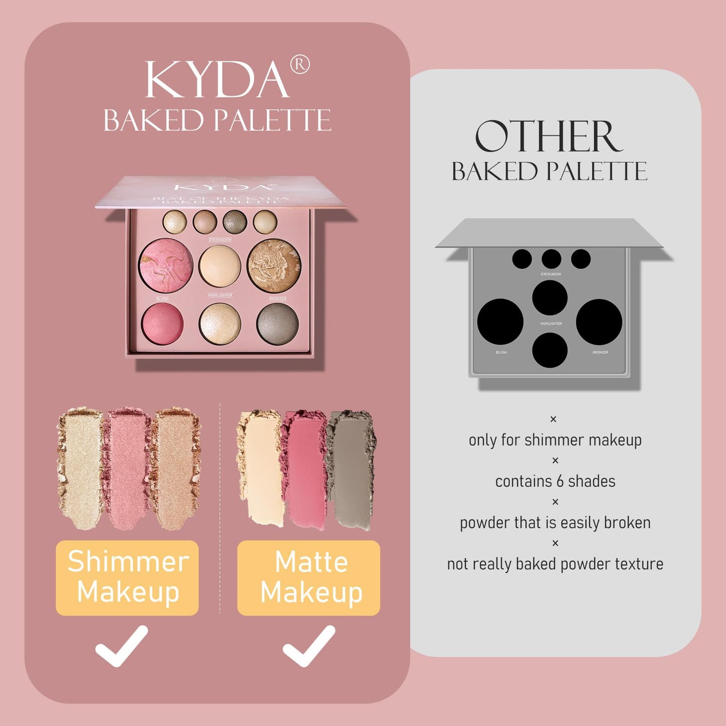 KYDA Best Of The Baked Makeup Palette for Older Women, 10 Colors Full Size